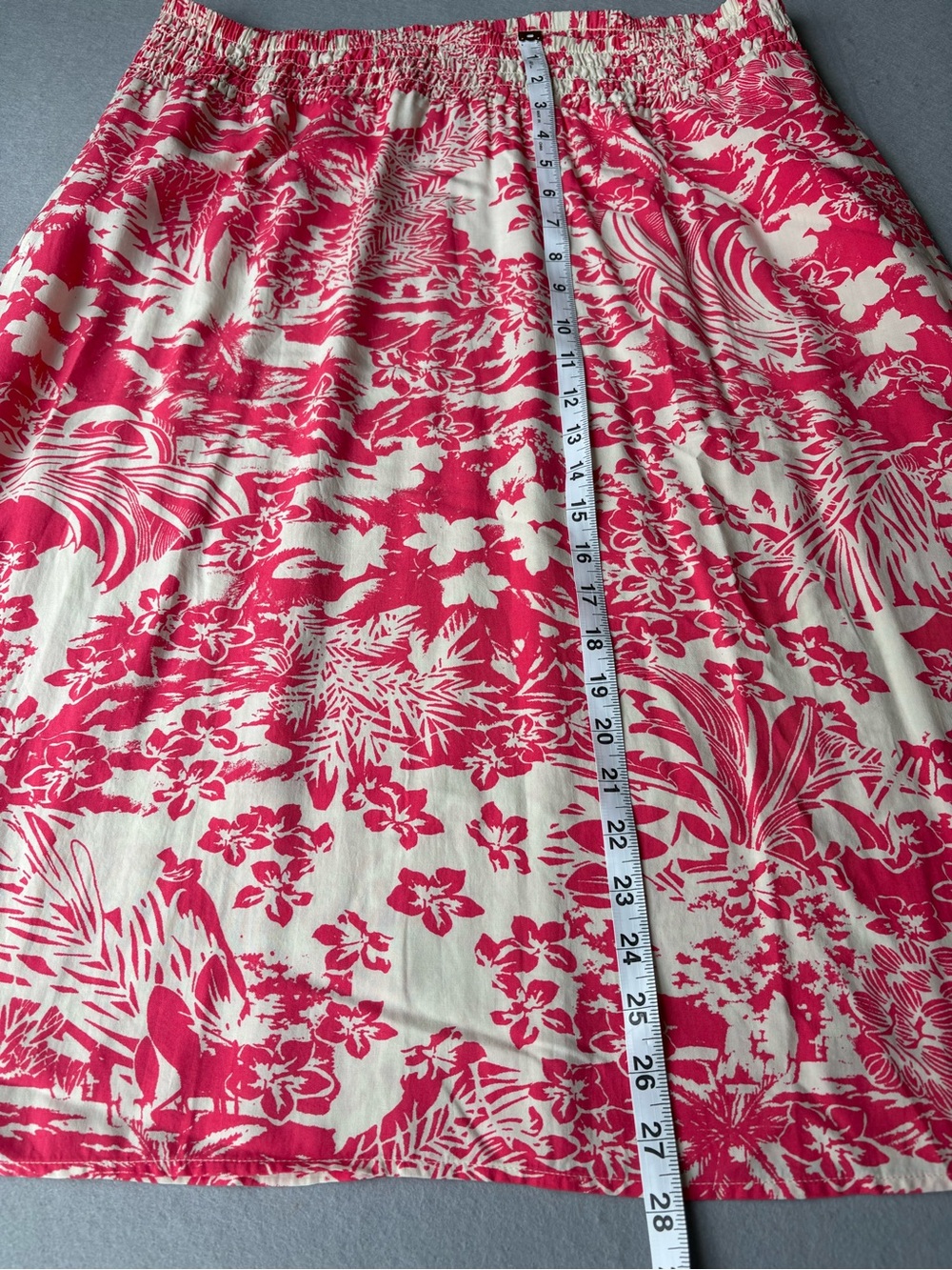 J. Jill Cream and Pink Tropical Floral A-Line Pull-On Skirt Ruched Waist sz L - Picture 6 of 8